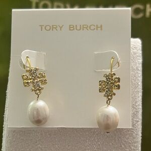 Tory Burch Kira Pavé Cultured Pearl Drop Earrings